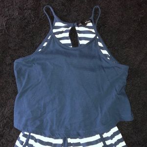 Spaghetti strap striped romper with pockets